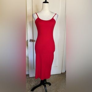 Fashion Nova Red Spaghetti Strap Midi Dress with Side Slit sz M